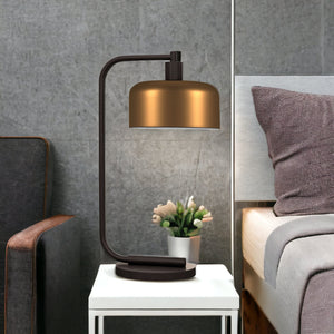 Homeroots 20" Black Metal Arched Table Lamp With Brass Bowl Shade   524368