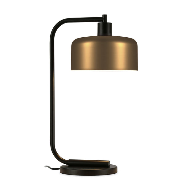 Homeroots 20" Black Metal Arched Table Lamp With Brass Bowl Shade   524368