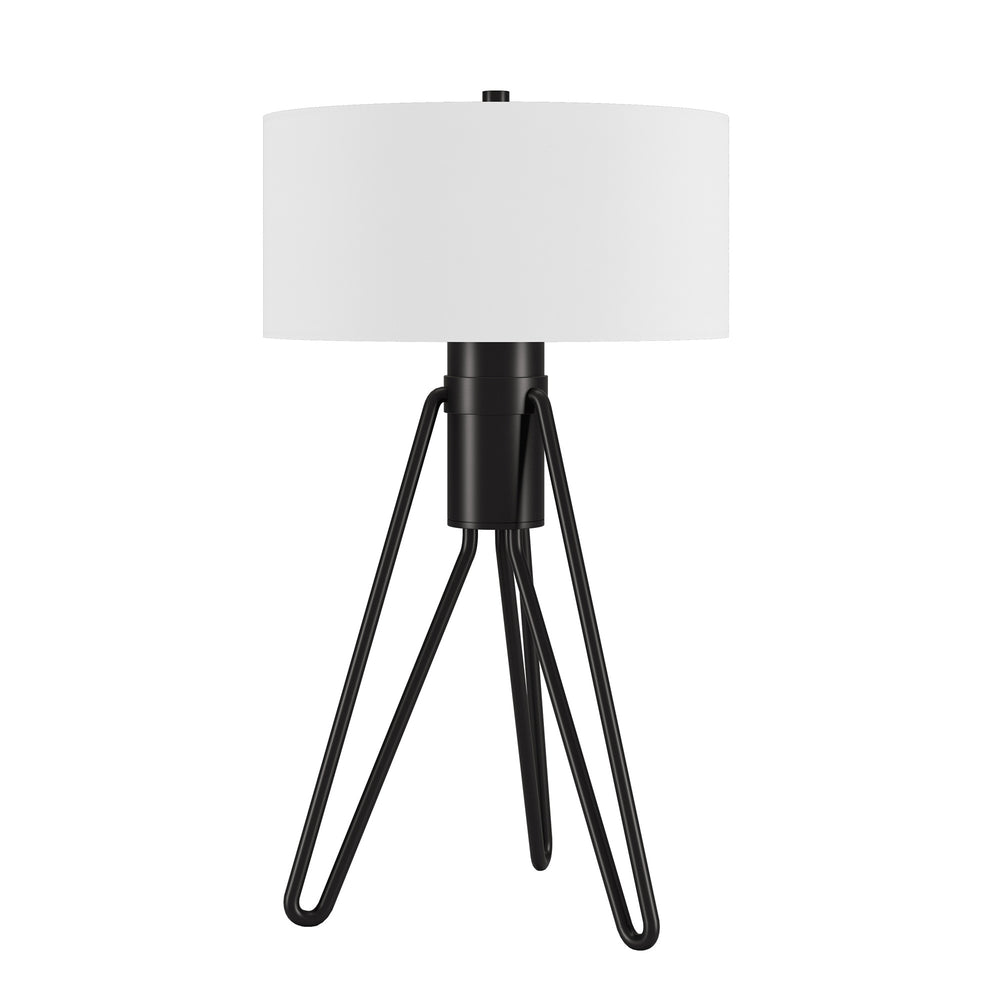 Homeroots 25" Black Metal Two Light Tripod Table Lamp With White Drum Shade   524370