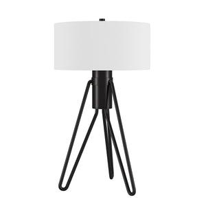 Homeroots 25" Black Metal Two Light Tripod Table Lamp With White Drum Shade   524370