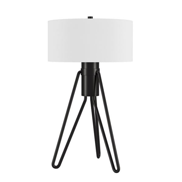 Homeroots 25" Black Metal Two Light Tripod Table Lamp With White Drum Shade   524370
