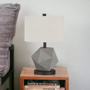 Homeroots 19" Gray And Black Concrete Table Lamp With White Drum Shade   524378