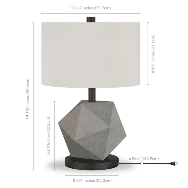 Homeroots 19" Gray And Black Concrete Table Lamp With White Drum Shade   524378