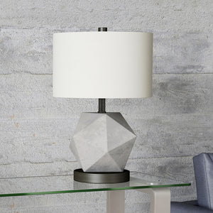 Homeroots 19" Gray And Black Concrete Table Lamp With White Drum Shade   524378