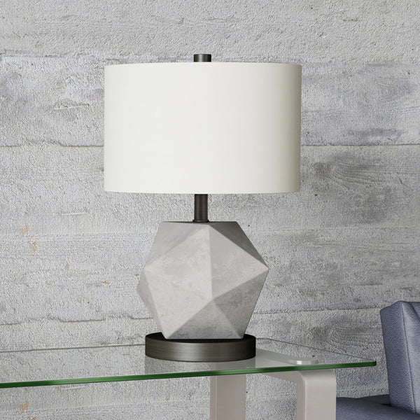 Homeroots 19" Gray And Black Concrete Table Lamp With White Drum Shade   524378