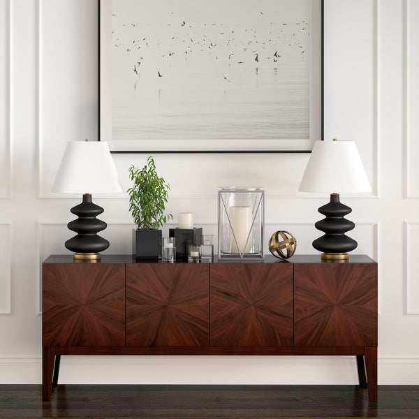 Homeroots 26" Black And Gold Glass Gourd Table Lamp With White Empire Shade   524384