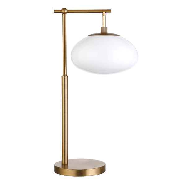 Homeroots 25" Brass Metal Arched Table Lamp With White Globe Shade   524389