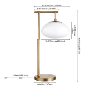 Homeroots 25" Brass Metal Arched Table Lamp With White Globe Shade   524389
