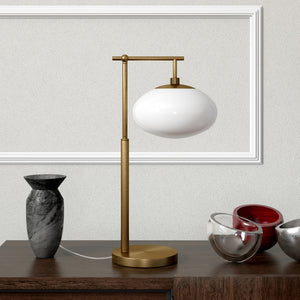 Homeroots 25" Brass Metal Arched Table Lamp With White Globe Shade   524389