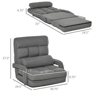 English Elm Homcom Convertible Floor Sofa Bed - Stylish Grey Armchair & Sleeper With Adjustable Positions & Pillow W2225P217477