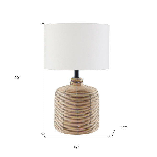 Homeroots 20" Natural Rattan Table Lamp With White Drum Shade   524401