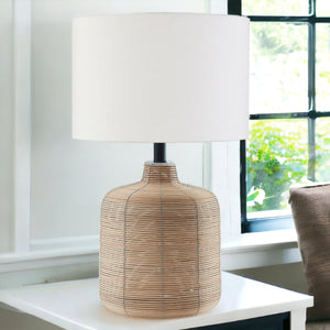 Homeroots 20" Natural Rattan Table Lamp With White Drum Shade   524401