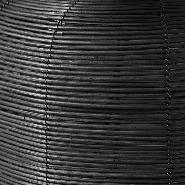 Homeroots 20" Black Rattan Table Lamp With White Drum Shade   524402