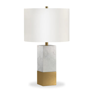 Homeroots 21" Gold And White Marble Table Lamp With White Drum Shade   524411