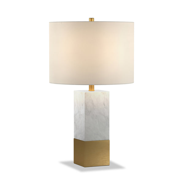 Homeroots 21" Gold And White Marble Table Lamp With White Drum Shade   524411