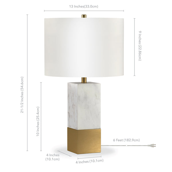 Homeroots 21" Gold And White Marble Table Lamp With White Drum Shade   524411
