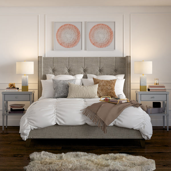 Homeroots 21" Gold And White Marble Table Lamp With White Drum Shade   524411