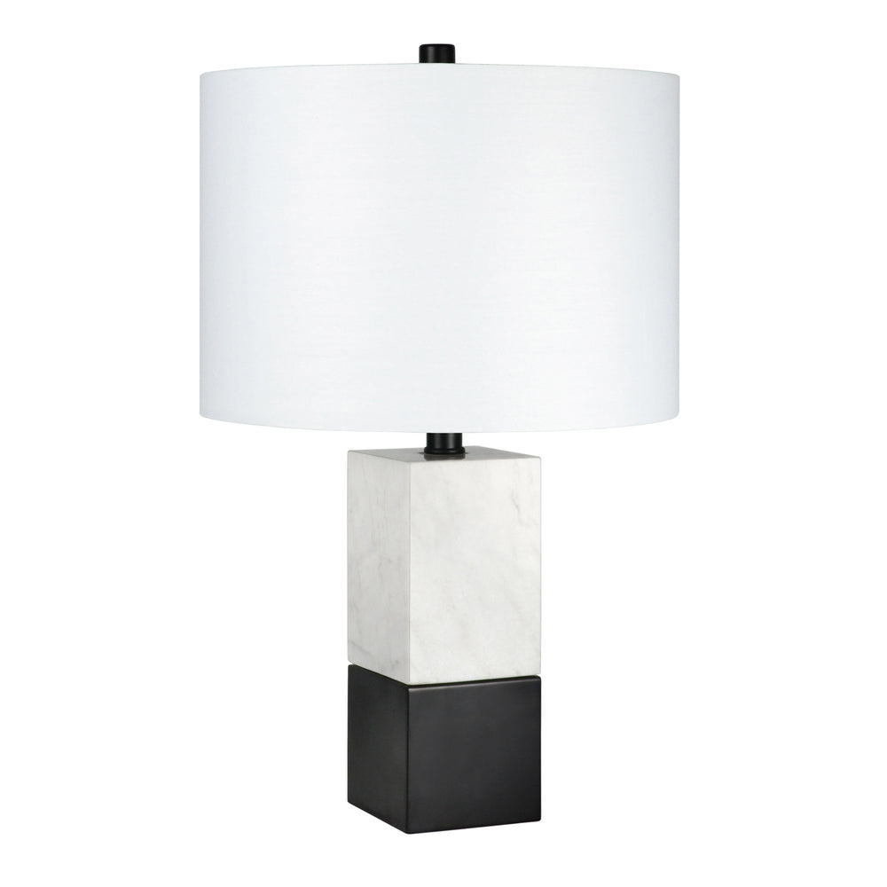 Homeroots 21" Black And White Marble Table Lamp With White Drum Shade   524412