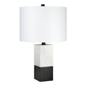 Homeroots 21" Black And White Marble Table Lamp With White Drum Shade   524412