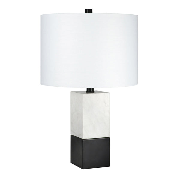 Homeroots 21" Black And White Marble Table Lamp With White Drum Shade   524412