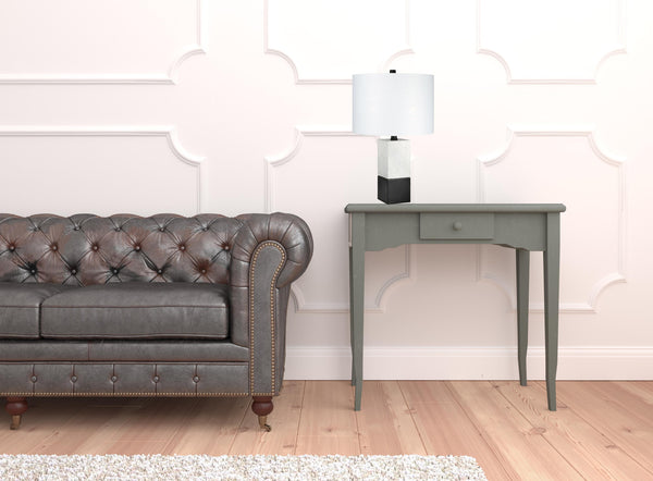 Homeroots 21" Black And White Marble Table Lamp With White Drum Shade   524412