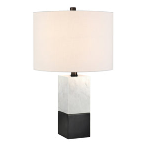 Homeroots 21" Black And White Marble Table Lamp With White Drum Shade   524412