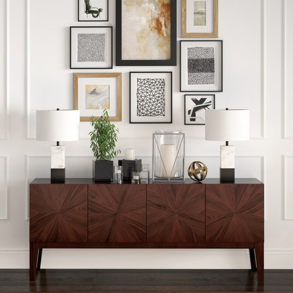 Homeroots 21" Black And White Marble Table Lamp With White Drum Shade   524412