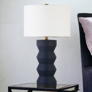 HomeRoots 28" Navy Blue Ceramic Table Lamp – Modern Design with White Shade for Stylish Ambiance and Versatility 524415