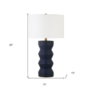 HomeRoots 28" Navy Blue Ceramic Table Lamp – Modern Design with White Shade for Stylish Ambiance and Versatility 524415