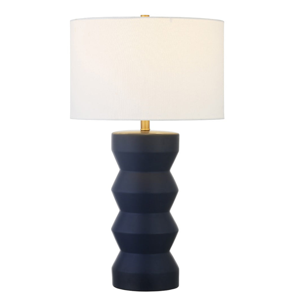 HomeRoots 28" Navy Blue Ceramic Table Lamp – Modern Design with White Shade for Stylish Ambiance and Versatility 524415