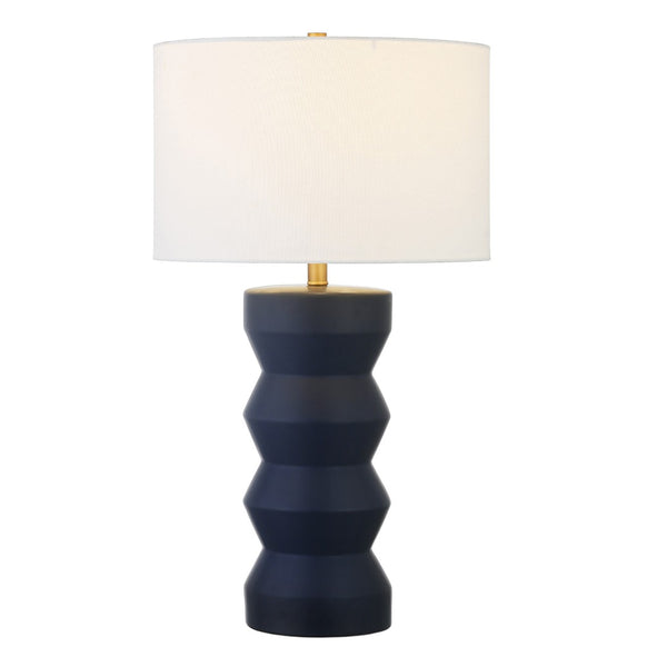HomeRoots 28" Navy Blue Ceramic Table Lamp – Modern Design with White Shade for Stylish Ambiance and Versatility 524415