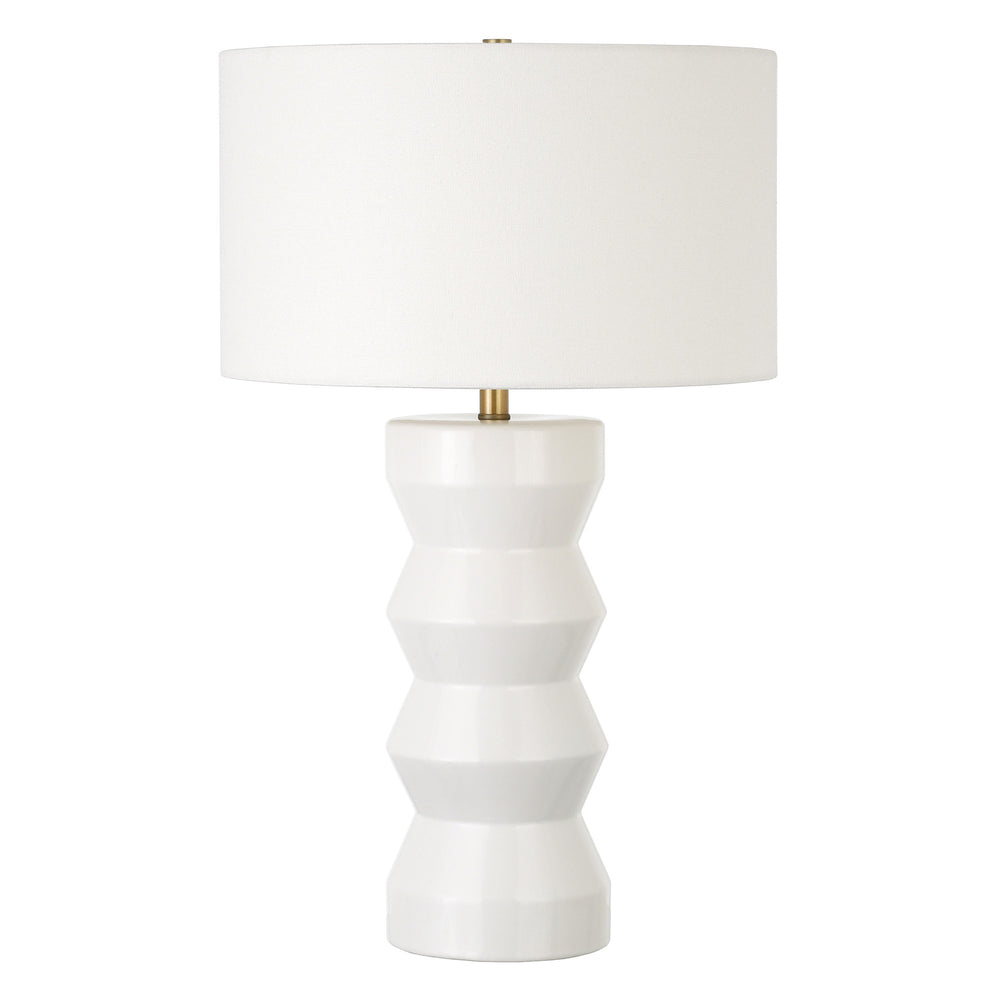 Homeroots 28" White Ceramic Table Lamp With White Drum Shade   524416