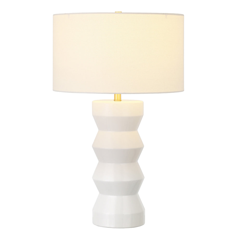 Homeroots 28" White Ceramic Table Lamp With White Drum Shade   524416