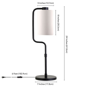 Homeroots 24" Black Metal Table Lamp With White Cylinder Shade   524422