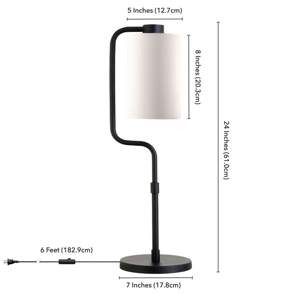 Homeroots 24" Black Metal Table Lamp With White Cylinder Shade   524422