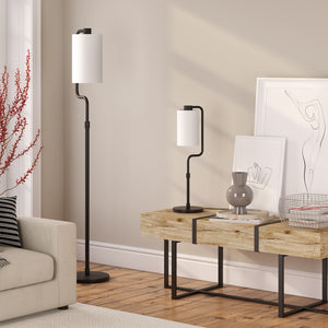 Homeroots 24" Black Metal Table Lamp With White Cylinder Shade   524422