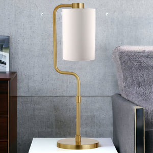 Homeroots 24" Brass Metal Table Lamp With White Cylinder Shade   524423