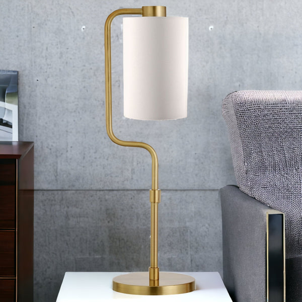 Homeroots 24" Brass Metal Table Lamp With White Cylinder Shade   524423