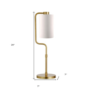 Homeroots 24" Brass Metal Table Lamp With White Cylinder Shade   524423