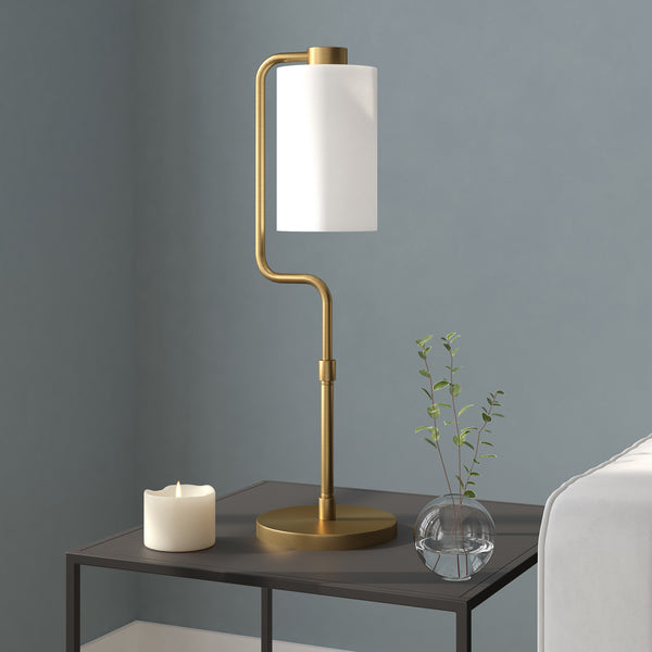 Homeroots 24" Brass Metal Table Lamp With White Cylinder Shade   524423