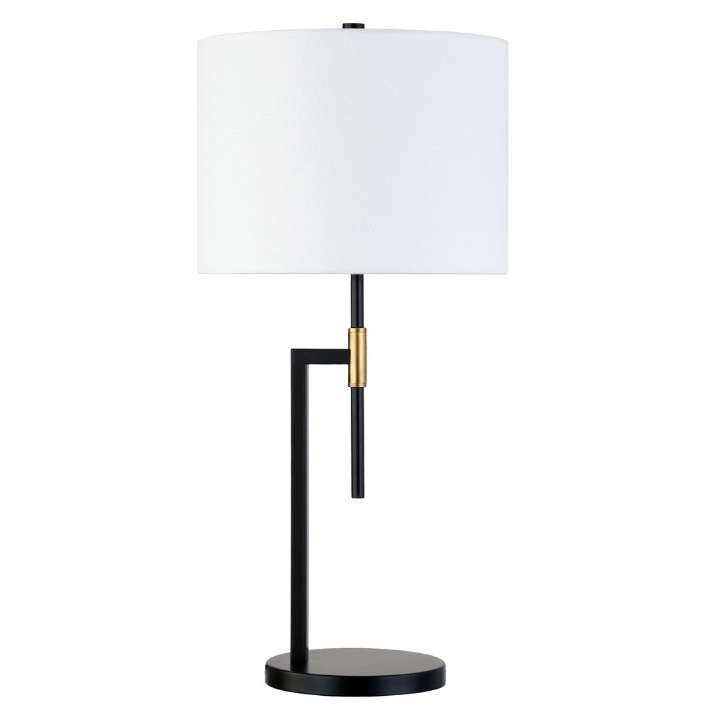 Homeroots 25" Black And Gold Metal Table Lamp With White Drum Shade   524424