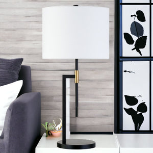 Homeroots 25" Black And Gold Metal Table Lamp With White Drum Shade   524424