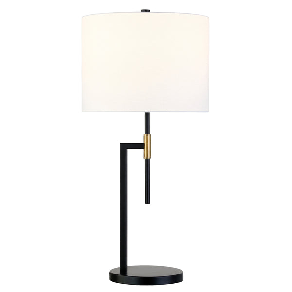 Homeroots 25" Black And Gold Metal Table Lamp With White Drum Shade   524424