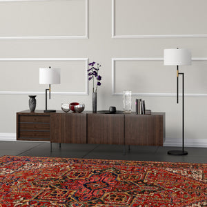 Homeroots 25" Black And Gold Metal Table Lamp With White Drum Shade   524424