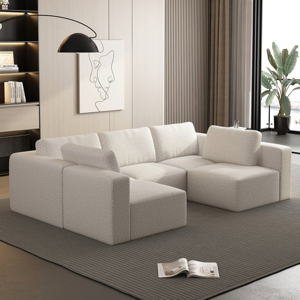 English Elm 104.32*70.86 Modular Sectional Sofa Sleeper - Customizable White Couch With Chaise & Ottoman Set W1829S00044