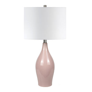 Homeroots 28" Dusty Rose Porcelain Cylinder Table Lamp With White Drum Shade   524431