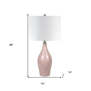 Homeroots 28" Dusty Rose Porcelain Cylinder Table Lamp With White Drum Shade   524431