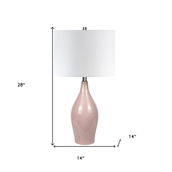Homeroots 28" Dusty Rose Porcelain Cylinder Table Lamp With White Drum Shade   524431