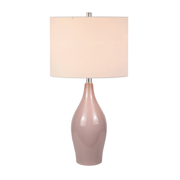 Homeroots 28" Dusty Rose Porcelain Cylinder Table Lamp With White Drum Shade   524431