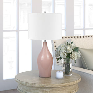Homeroots 28" Dusty Rose Porcelain Cylinder Table Lamp With White Drum Shade   524431